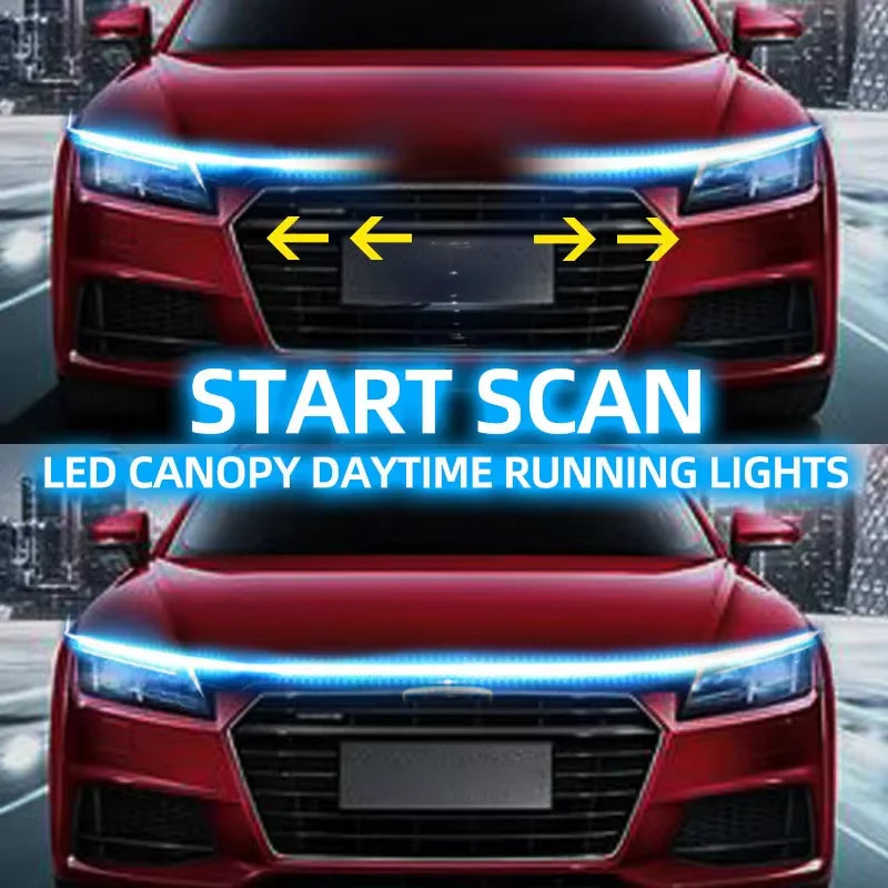 LED feux de jour balayage démarrage capot de voiture lumières décoratives DRL Auto moteur capot Guide lampe d'ambiance décorative 12V blanc