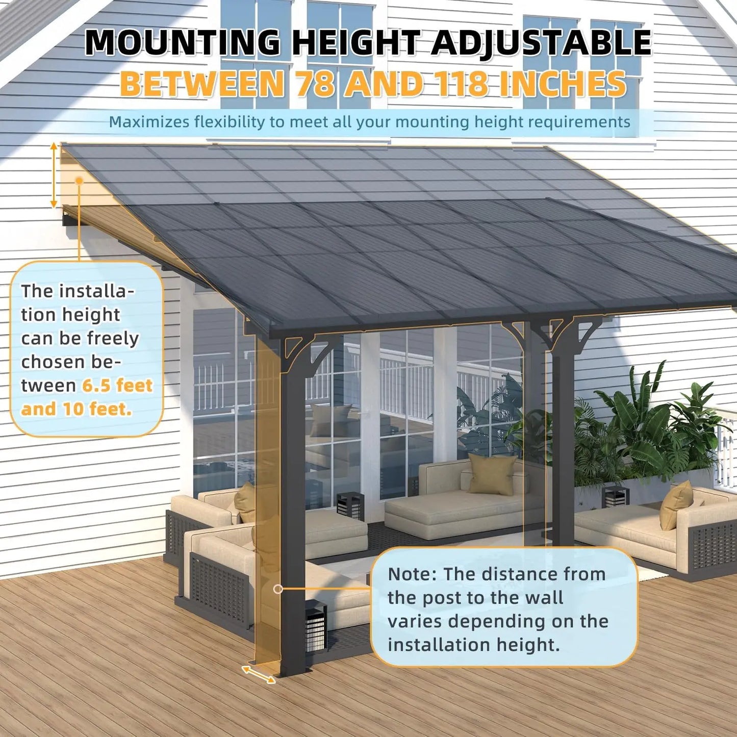 Pergola d'extérieur inclinable réglable en hauteur 10' x 14' pour patio, abri en métal robuste avec auvents métalliques