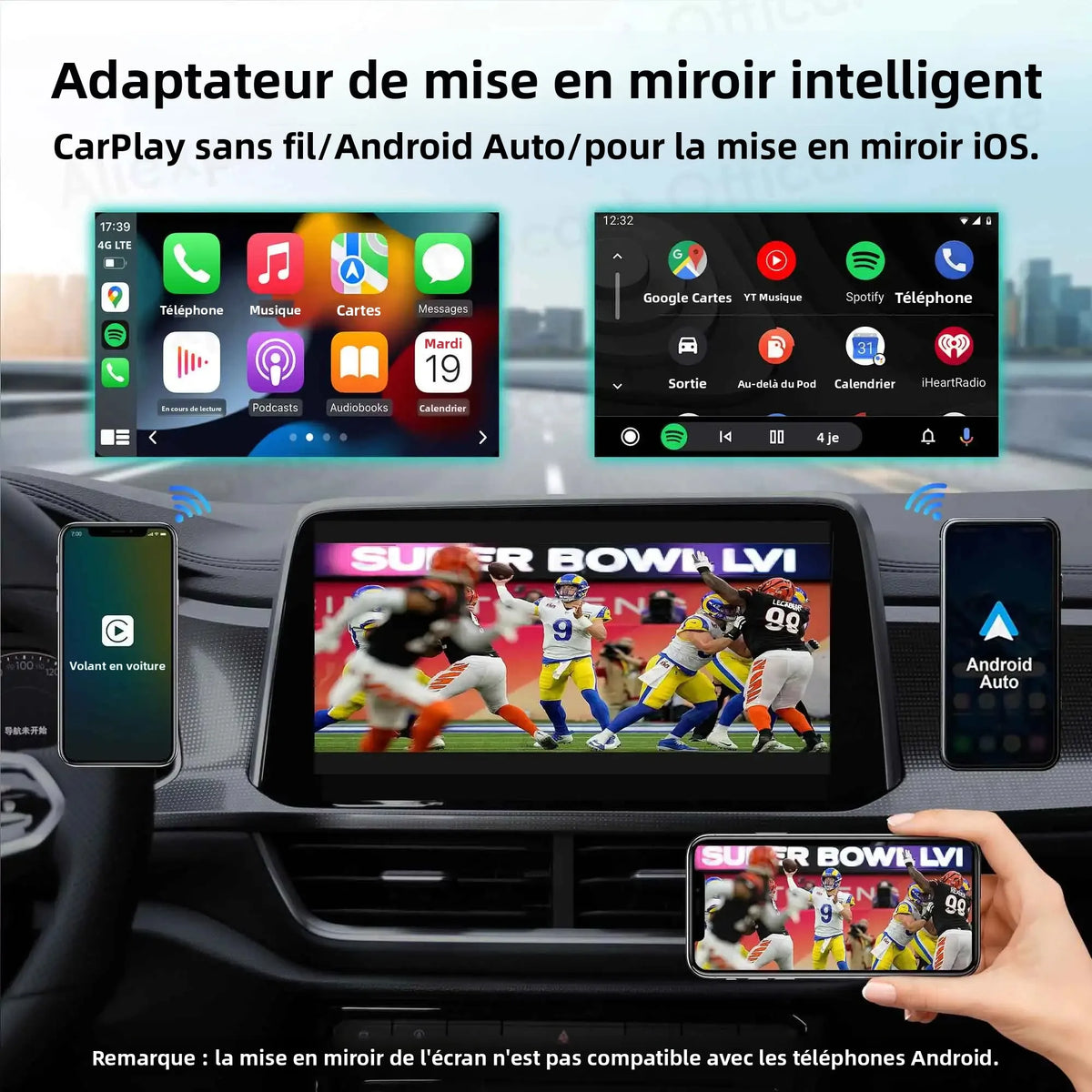 Adaptateur Cube 3-en-1 OTTOCAST Express MINI AIR 4.0 sans fil CarPlay Android Auto pour iOS, Mise en Miroir d'Écran, Accessoires Auto 2026