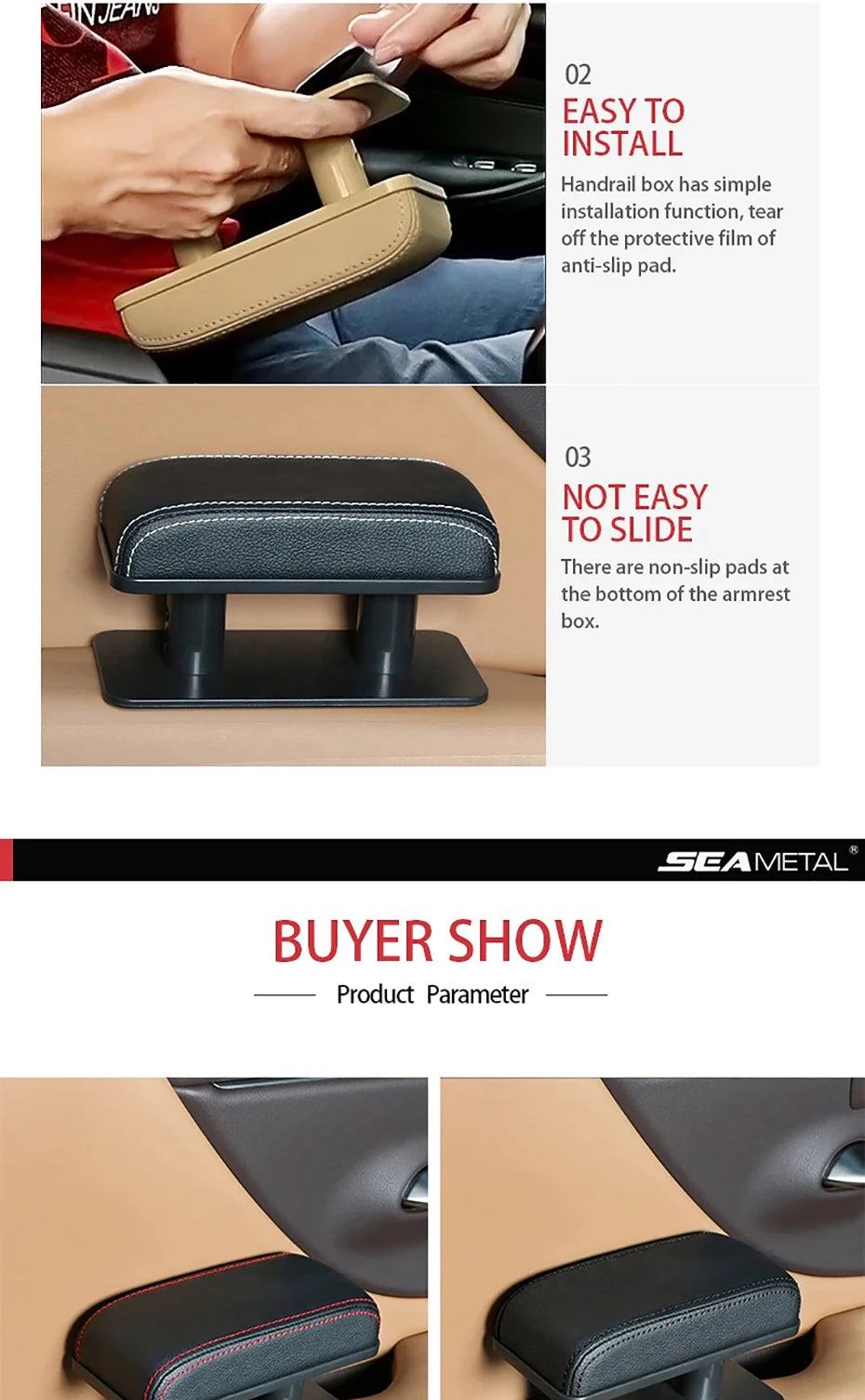 SEAMETAL – coussin d'accoudoir de porte de voiture, hauteur réglable, coussin de Support de coude, tapis de protection intérieur universels en cuir PU