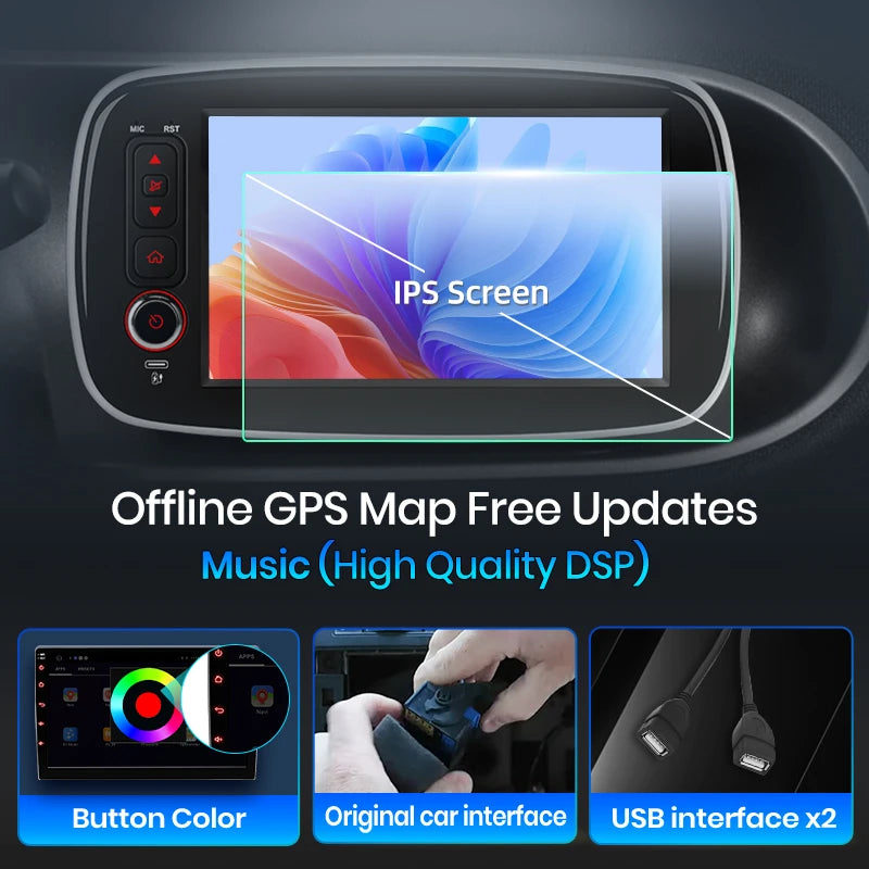 Junsun 8 "sans fil CarPlay Android Auto autoradio pour Mercedes Benz Smart Fortwo 453 2014 2015-2020 GPS stéréo multimédia RDS