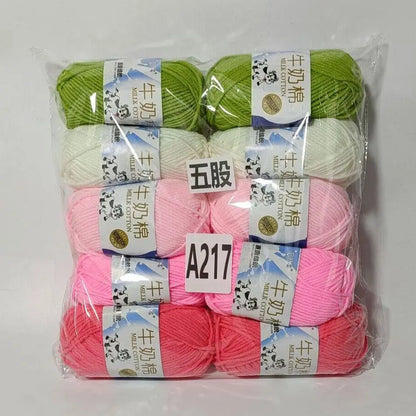 Fil de coton au lait de couleurs mélangées, 10 pièces, 500g, 5 plis, ensemble de fils au Crochet doux, fleurs tricotées à la main, fils peignés artisanaux au Crochet