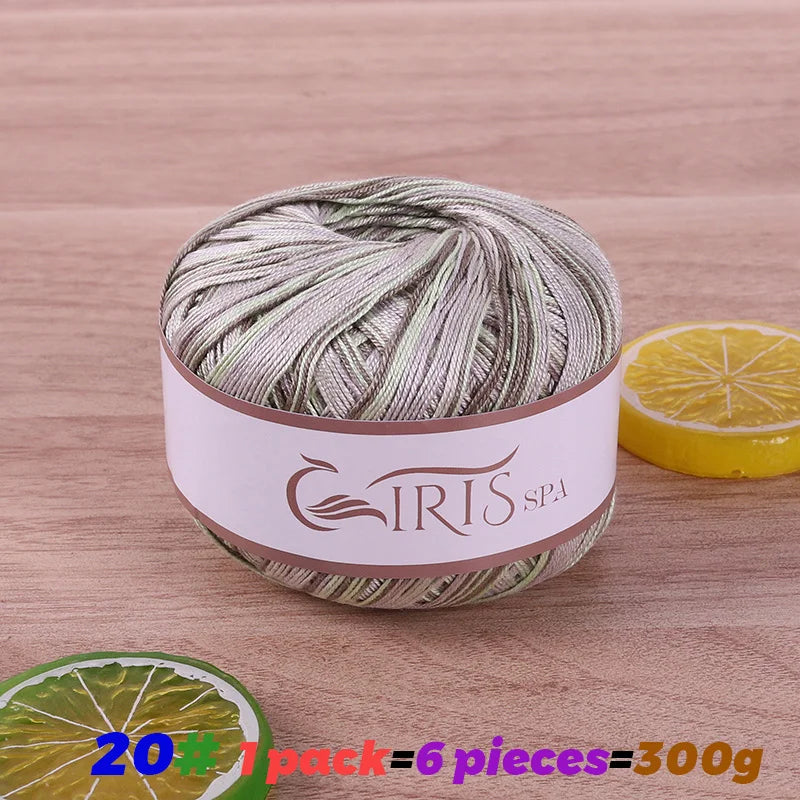 6 #   Fil de dentelle, fil de coton 100% pur coloré teint dégradé mercerisé, fil fin au crochet, tricot fait à la main, châle ajouré d'été, fil de tricot pour pull, 1 pièce = 6 pièces = 300 grammes