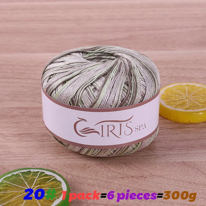 6 #   Fil de dentelle, fil de coton 100% pur coloré teint dégradé mercerisé, fil fin au crochet, tricot fait à la main, châle ajouré d'été, fil de tricot pour pull, 1 pièce = 6 pièces = 300 grammes