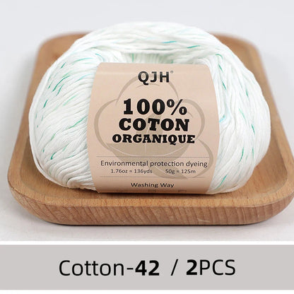 QJH Fil 100% coton biologique, fil pour tricoter, crochet et artisanat, paquet de 2 - 1,76 oz/136 mètres/1 pièce, léger, Dk