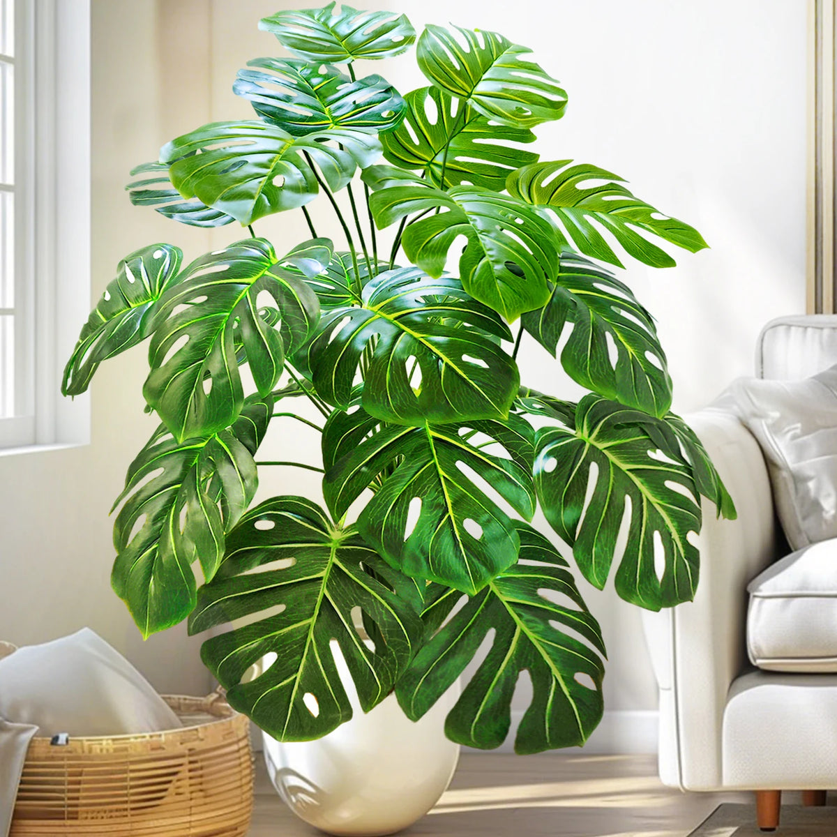 ورقة Monstera اصطناعية بلاستيكية، نبات مزيف للزينة بوعاء، مناسبة لديكور المنزل، 60-100 سم