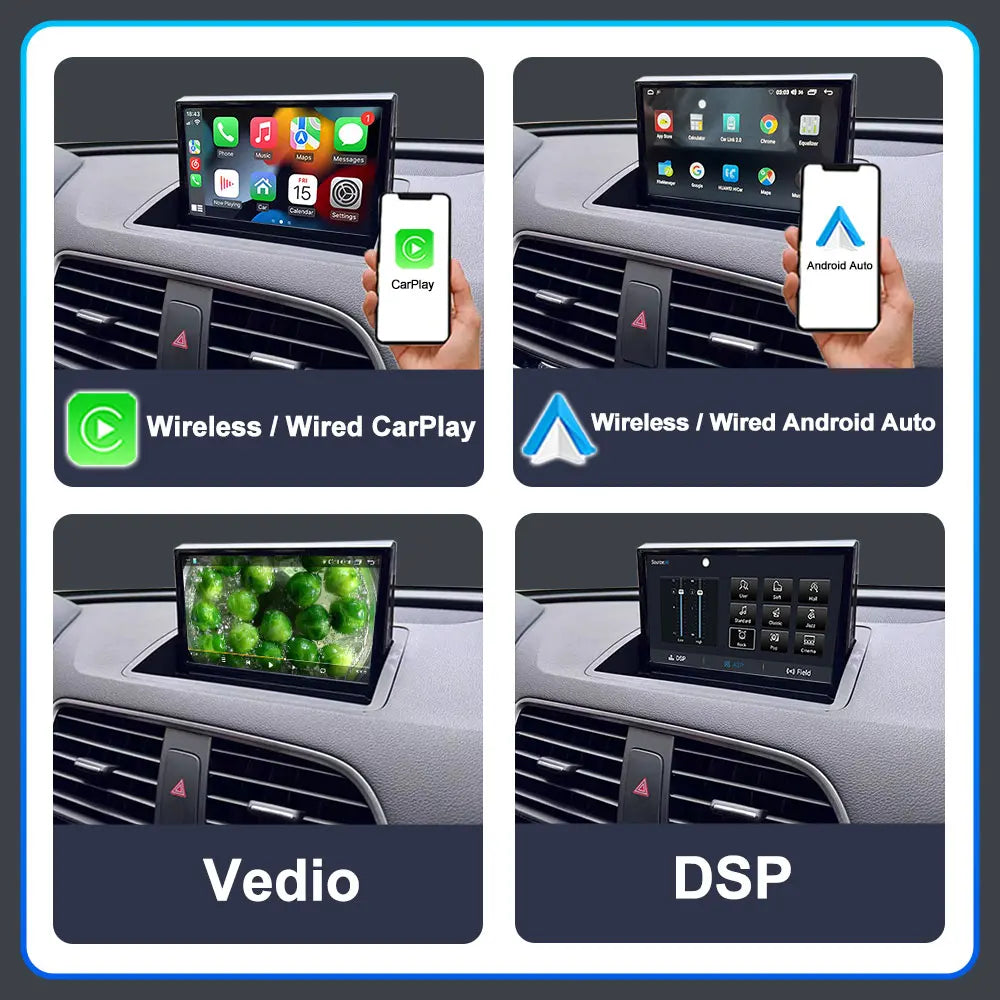 8 "CarPlay pour Audi Q3 2011-2018 RMC HNR autoradio Vedio multimédia stéréo DSP Android Auto écran tactile 4G WIFI Navigation GPS