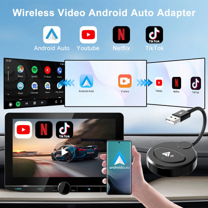 Adaptateur vidéo sans fil Android Auto, Carplay, avec Netflix/YouTube/TikTok, pour voitures Android sans fil OEM