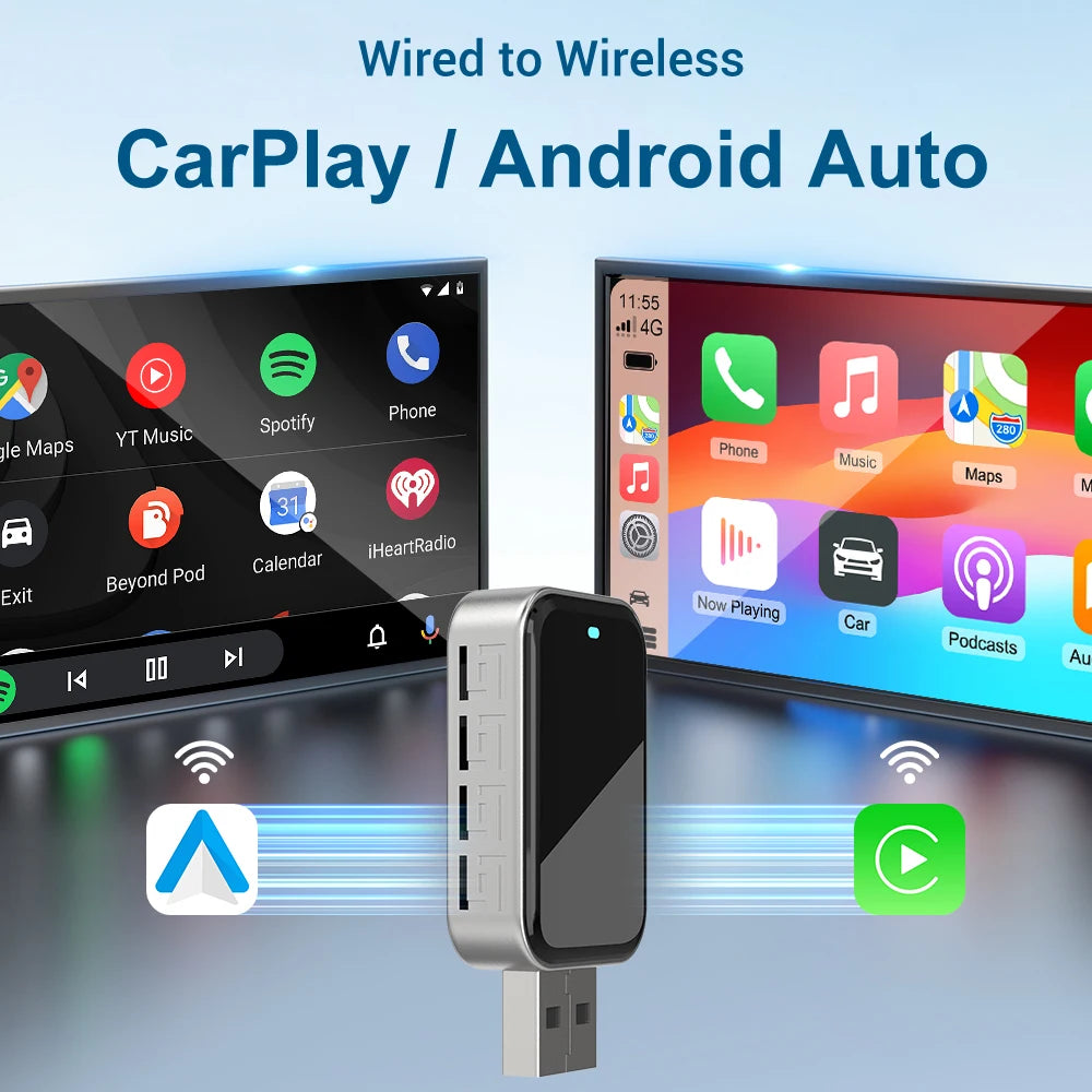 2 en 1 sans fil apple CarPlay Mini AI Box Bluetooth pour adaptateur de jeu de voiture universel Android Auto Dongle Plug & Play KowanKit 2026