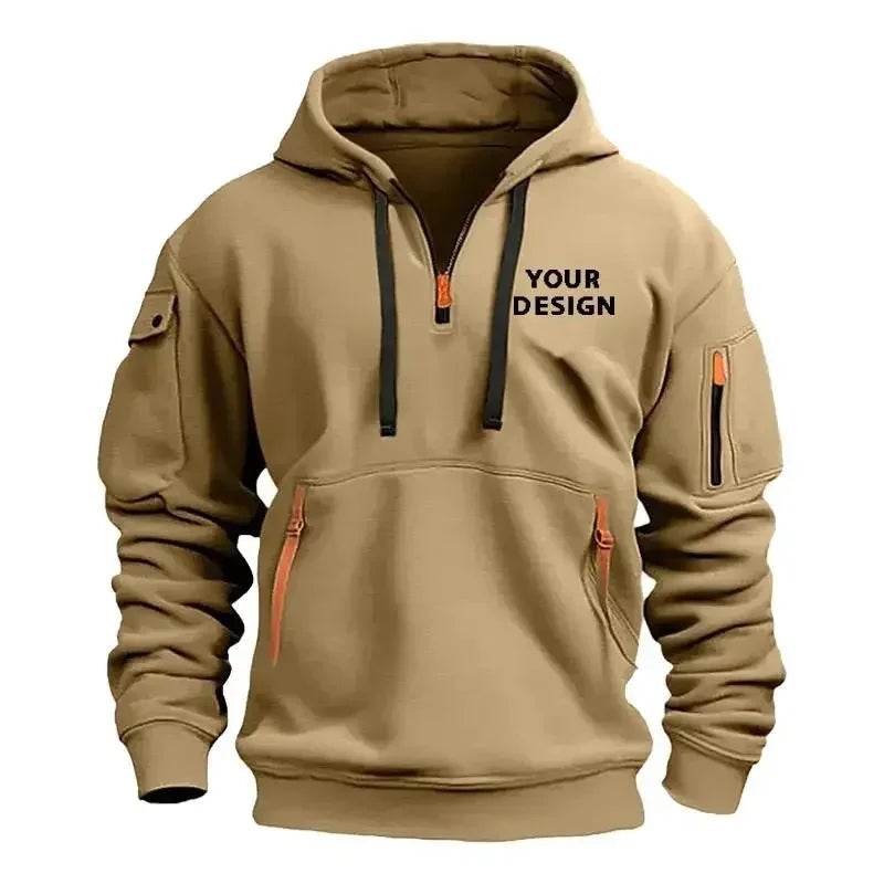 Nouveau pull de sport à fermeture éclair pour hommes, vêtements de sport amples et décontractés avec poches sur les bras, veste à capuche personnalisée avec votre Logo