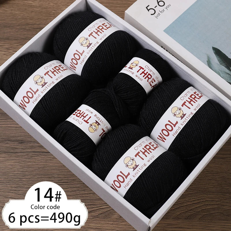 Fil de laine d'aldéhyde moyen, production de bricolage fin, tricoté à la main, pull chaud à la mode, écharpe et chapeau, boule de fil, 500g