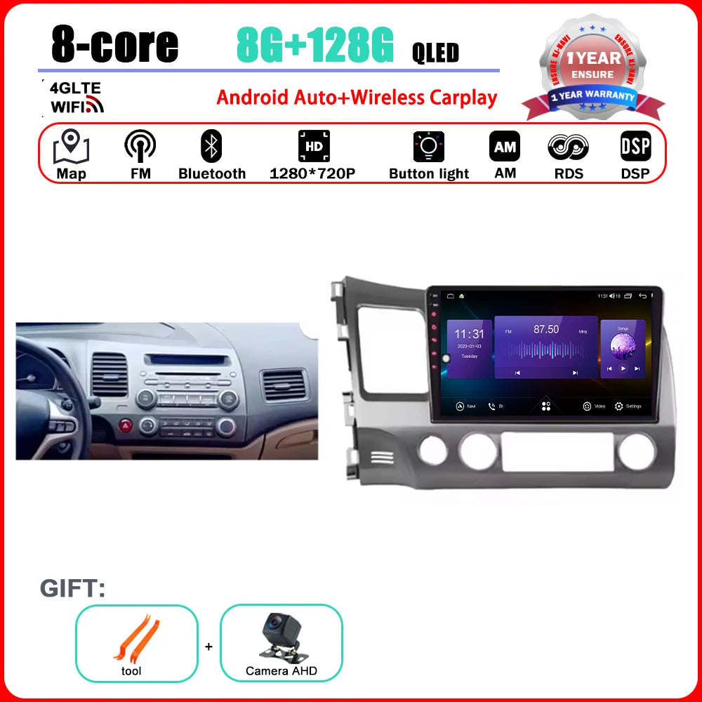 Android 15 Carplay autoradio pour Honda Civic 8 2005 - 2012 lecteur multimédia Navigation GPS 4G Audio No 2 Din 2 Din DVD