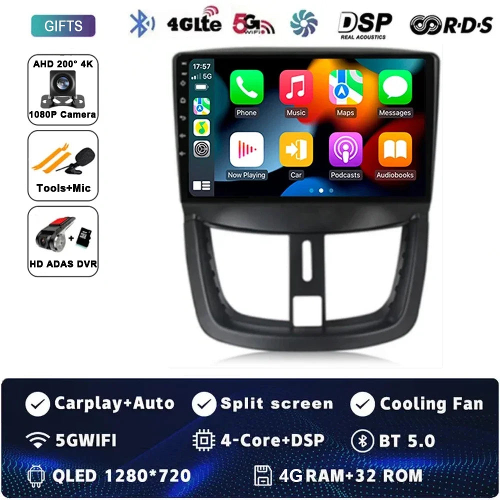 Autoradio Android 15 pour Peugeot 207 CC 207CC 2006 - 2015 sans fil Carplay Android Auto stéréo lecteur multimédia WiFi 4G 2 Din