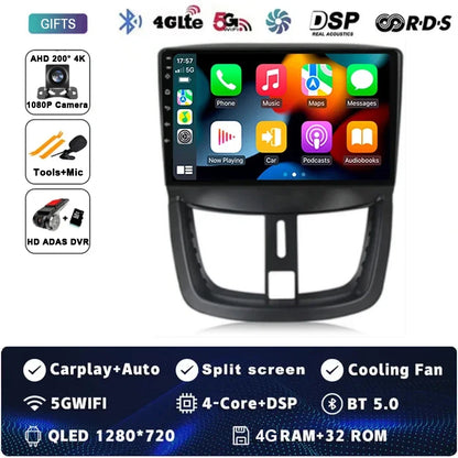 Autoradio Android 15 pour Peugeot 207 CC 207CC 2006 - 2015 sans fil Carplay Android Auto stéréo lecteur multimédia WiFi 4G 2 Din