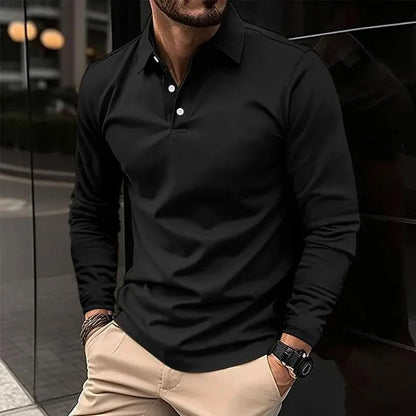 Polo à manches longues pour hommes, couleur unie, nouveau produit Simple, exquis, ample et décontracté, printemps et automne