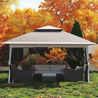 Tente à baldaquin 12x12 pieds, gazebo pop-up à installation rapide avec 4 sacs de sable pour fêtes et barbecues en extérieur, moustiquaire et hauteur réglable - Gris