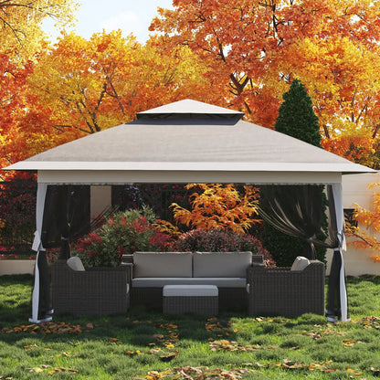 Tente à baldaquin 12x12 pieds, gazebo pop-up à installation rapide avec 4 sacs de sable pour fêtes et barbecues en extérieur, moustiquaire et hauteur réglable - Gris