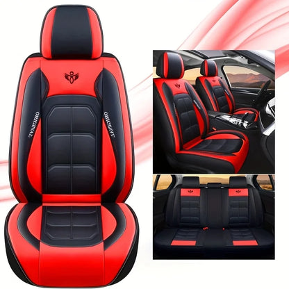 Housse de siège de voiture en cuir PU - Rouge, compatible avec les berlines et la plupart des voitures, SUV, camions, pick-up, design ergonomique avec airbags et côtés.