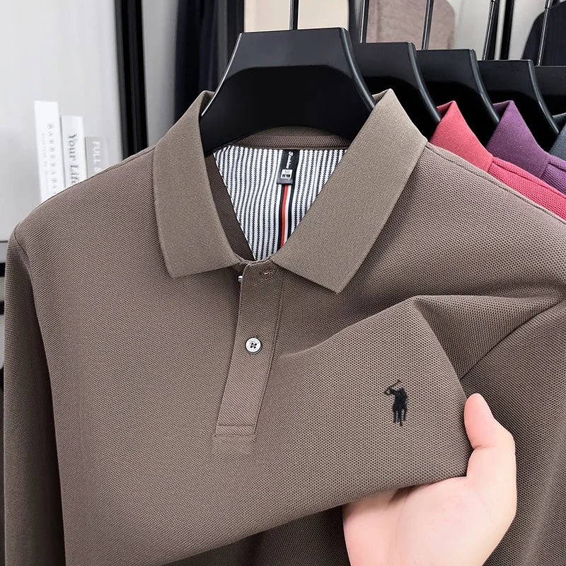 100% pur coton automne et hiver hommes mode sport marque brodé poney à manches longues POLO affaires t-shirt style décontracté