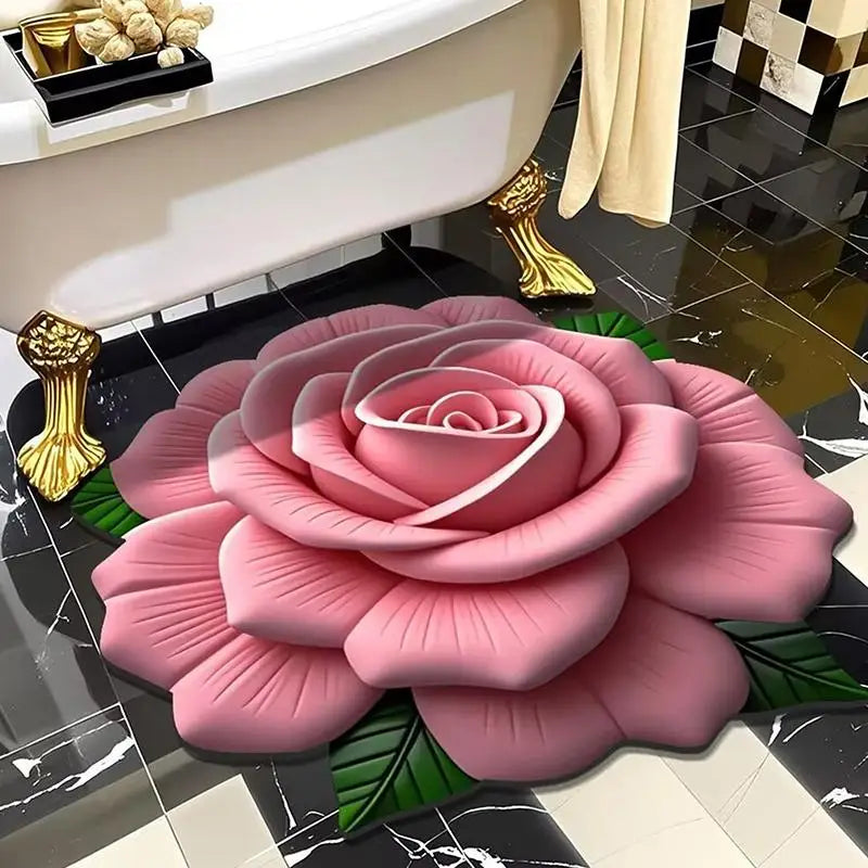 Nouveau tapis de sol en forme de pivoine, doux et durable, 40x40cm, antidérapant et absorbant pour salle de bain