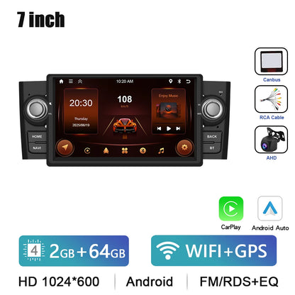 Podofo 7 "autoradio sans fil CarPlay Android Radio pour FIAT Punto 2005-20009/Linea 2007-2011 multimédia GPS FM WIFI BT Autoradio