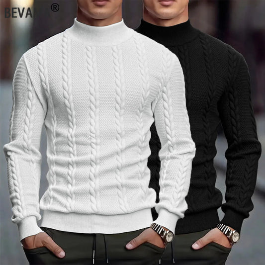 Pull tricoté à col haut pour hommes, décontracté, Vintage, torsadé, hauts d'hiver, couleur unie, Slim Fit, chaud