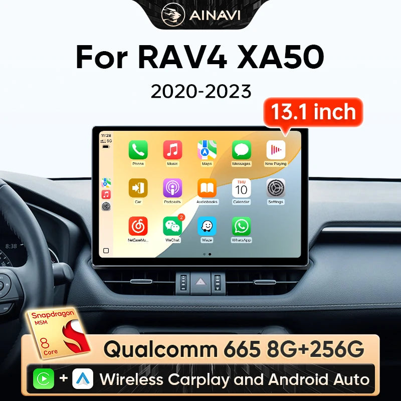 شاشة راديو سيارة Ainavi مقاس 13.1 بوصة لتويوتا RAV4 2020 2021 2023 2025 2026 XA50، نظام وسائط متعددة للسيارة لاسلكي CarPlay Android Auto HDMI 2K