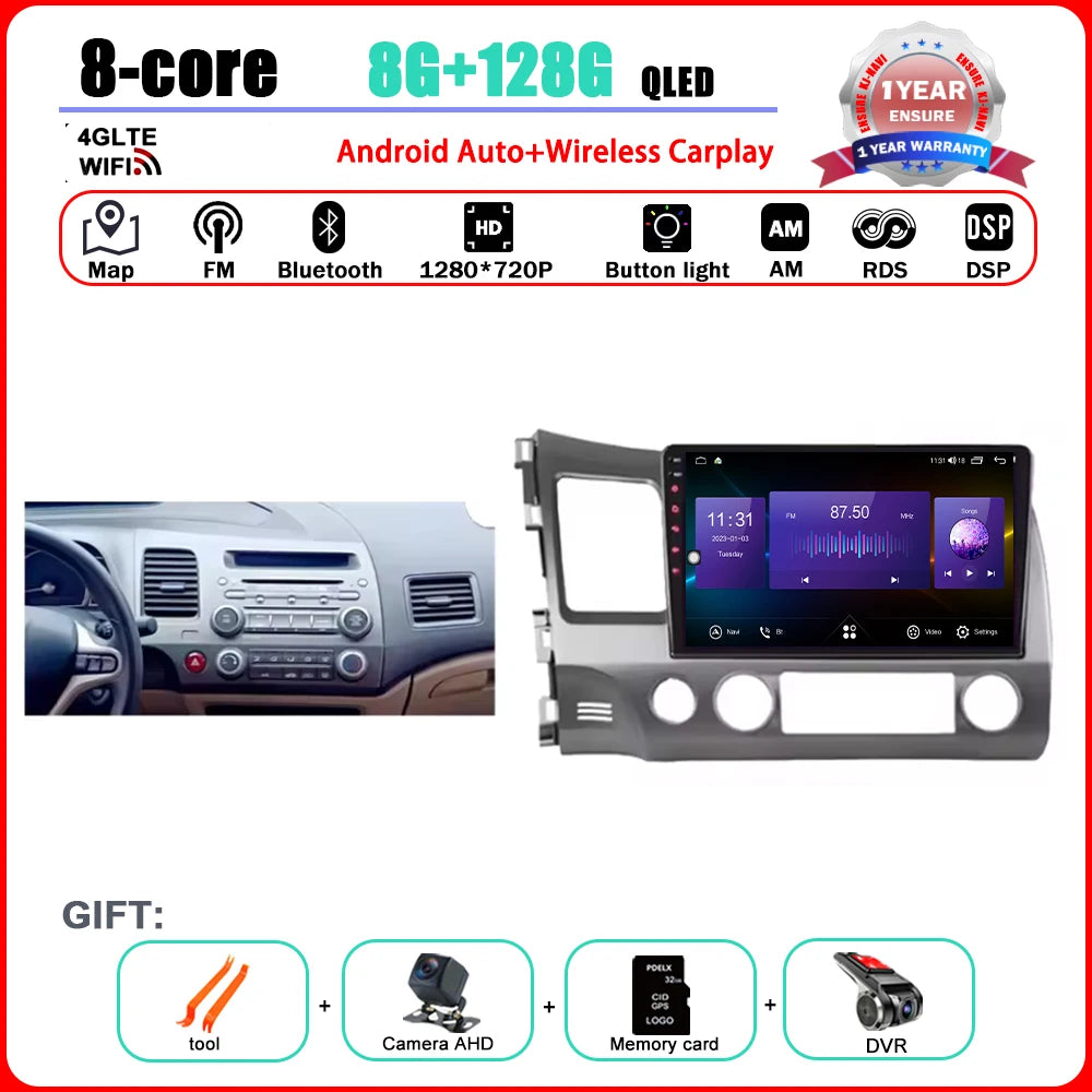 Android 15 Carplay autoradio pour Honda Civic 8 2005 - 2012 lecteur multimédia Navigation GPS 4G Audio No 2 Din 2 Din DVD