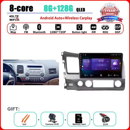 Android 15 Carplay autoradio pour Honda Civic 8 2005 - 2012 lecteur multimédia Navigation GPS 4G Audio No 2 Din 2 Din DVD