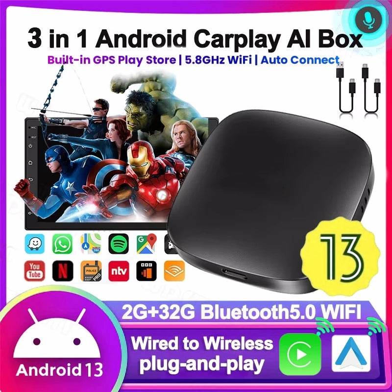 2026 CarPlay Smart Ai Box Android sans fil CarPlay Android Auto adaptateur pour Netflix pour YouTube voiture systèmes intelligents 5G WiFi