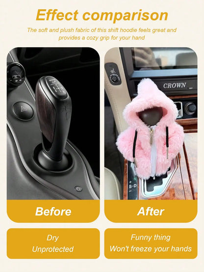 Housse de changement de vitesse de voiture floue, 1 pièce, manchon de pommeau de levier de vitesse en velours de Style sweat à capuche, universel pour les transmissions manuelles et automatiques