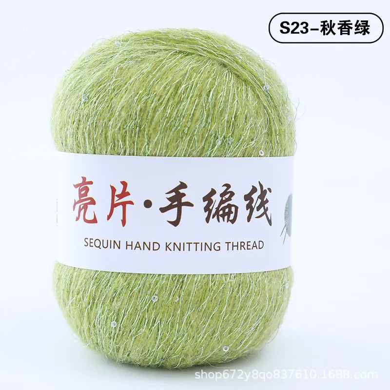 Fil de mohair de dentelle avec paillettes, fil de boucle de crochet, paillettes brillantes, pull de bricolage, 150g, 50G * 3