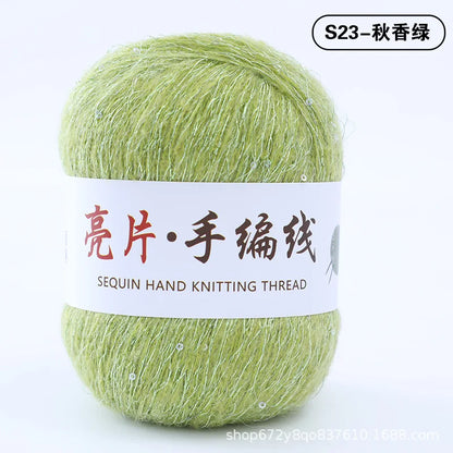 Fil de mohair de dentelle avec paillettes, fil de boucle de crochet, paillettes brillantes, pull de bricolage, 150g, 50G * 3