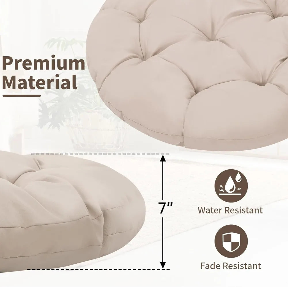 Fauteuil Papasan surdimensionné de 46 pouces avec rotation à 360° °   Fauteuil pivotant, cadre en rotin imperméable et coussin épais pour adultes