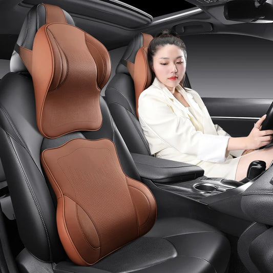 Coussin de nuque et support lombaire en mousse à mémoire de forme pour voiture, soulage le cou et le bas du dos, facile à installer, disponible en plusieurs couleurs