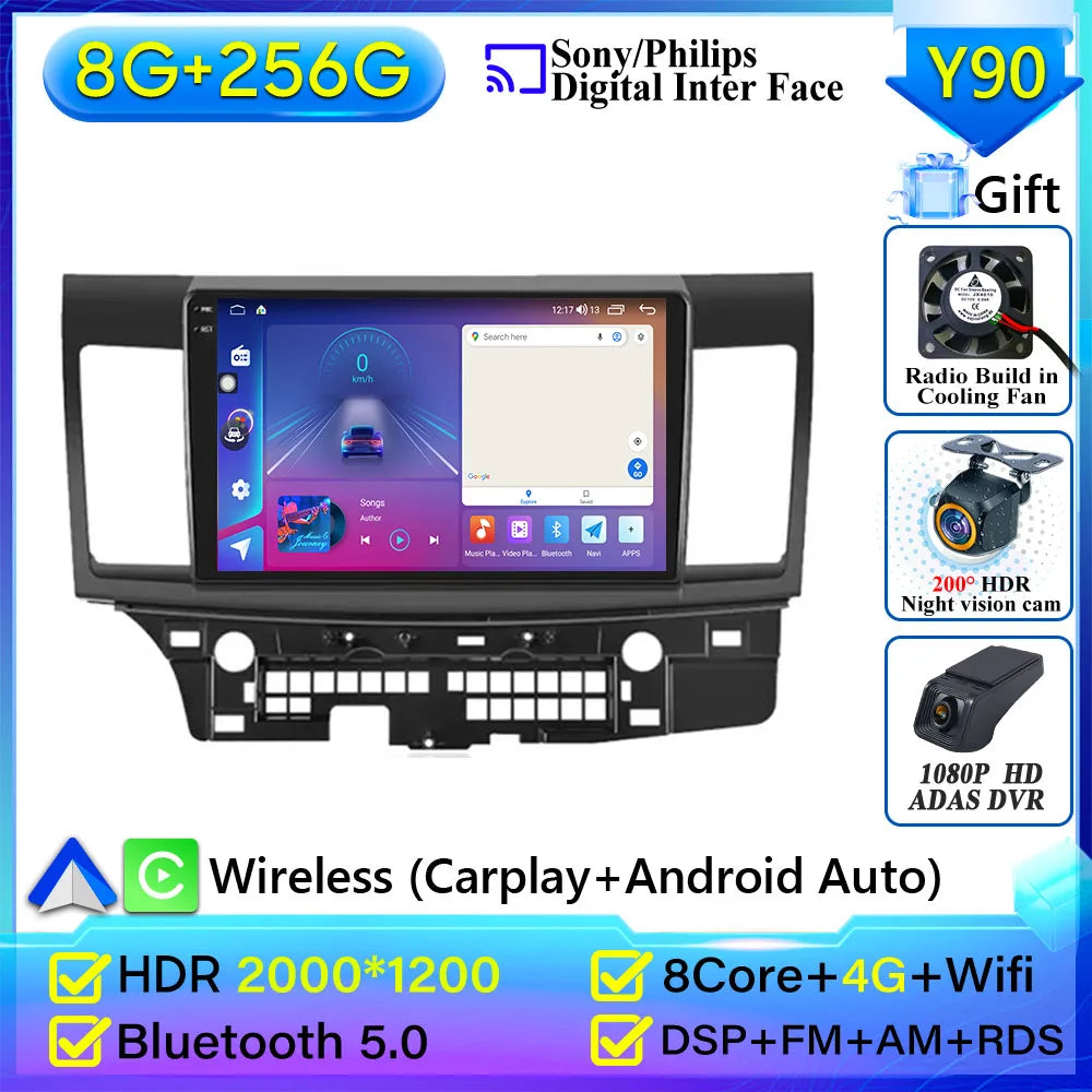 Autoradio Android 14 pour Mitsubishi Lancer 10 CY 2007-2017 Android 15 Navigation GPS Android Auto stéréo Carplay écran No 2din