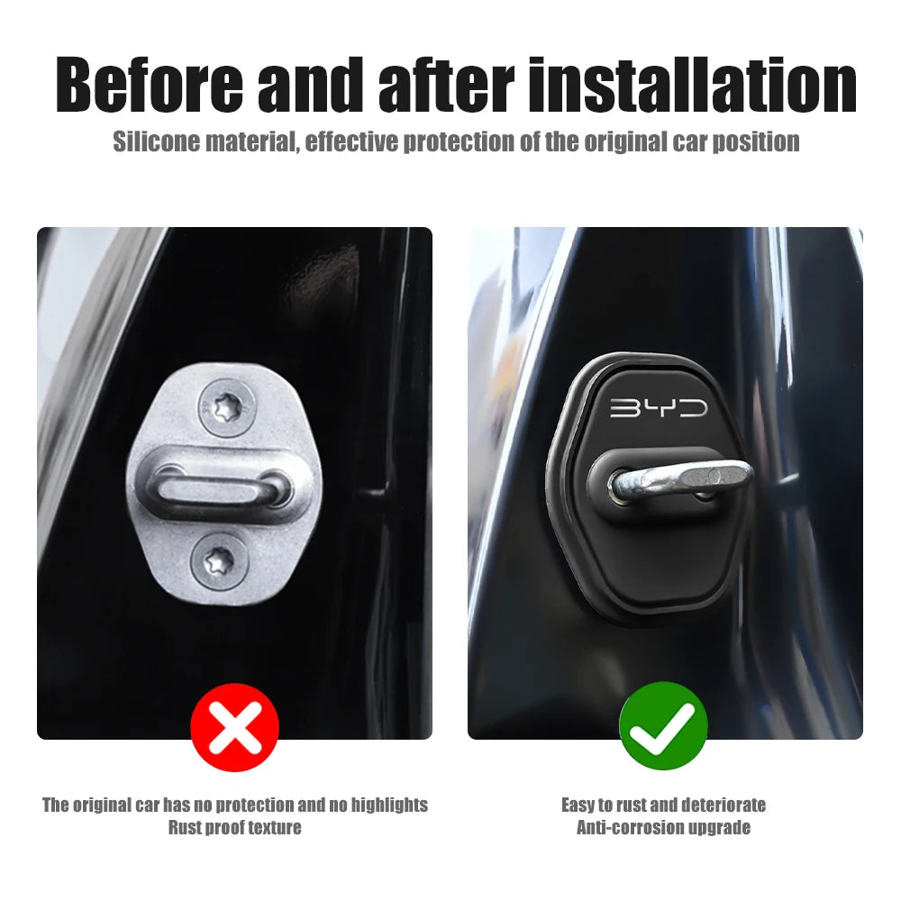 Couvercle de serrure de porte de voiture en Silicone, autocollant de protection pour BYD Atto 3 Yuan F3 E6 F0 G3 I3 Plus Ea1 Song Max Tang Dmi 2din, 2/4 pièces