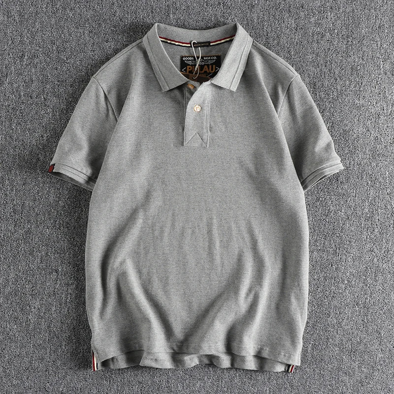 T-shirt rétro américain à manches courtes pour hommes, Polo à revers de couleur unie, à la mode, 100% coton, hauts d'affaires décontractés