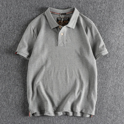 T-shirt rétro américain à manches courtes pour hommes, Polo à revers de couleur unie, à la mode, 100% coton, hauts d'affaires décontractés