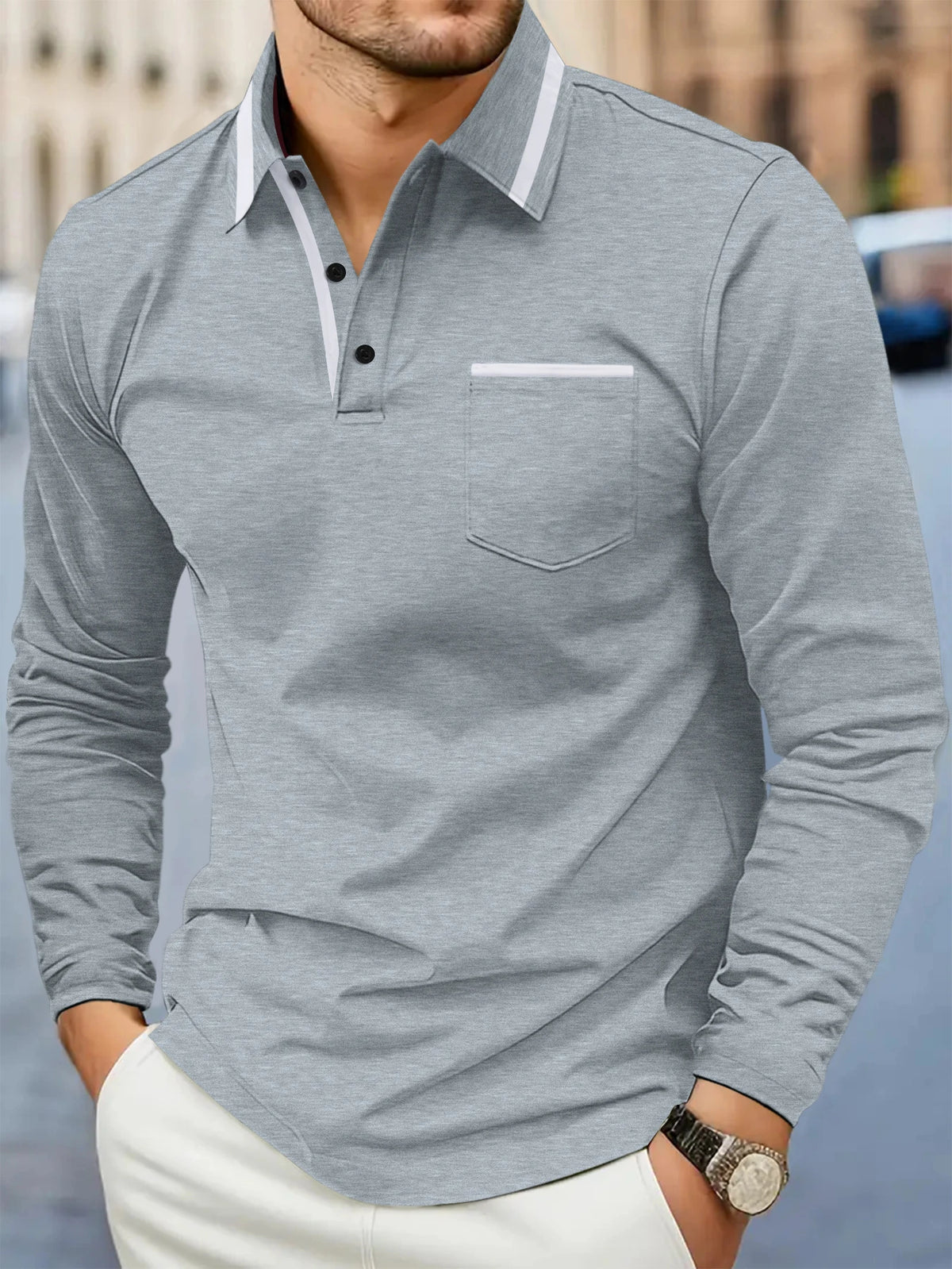 Printemps et automne best-seller mode golf hommes revers poche confortable sport décontracté couleur unie à manches longues haut respirant