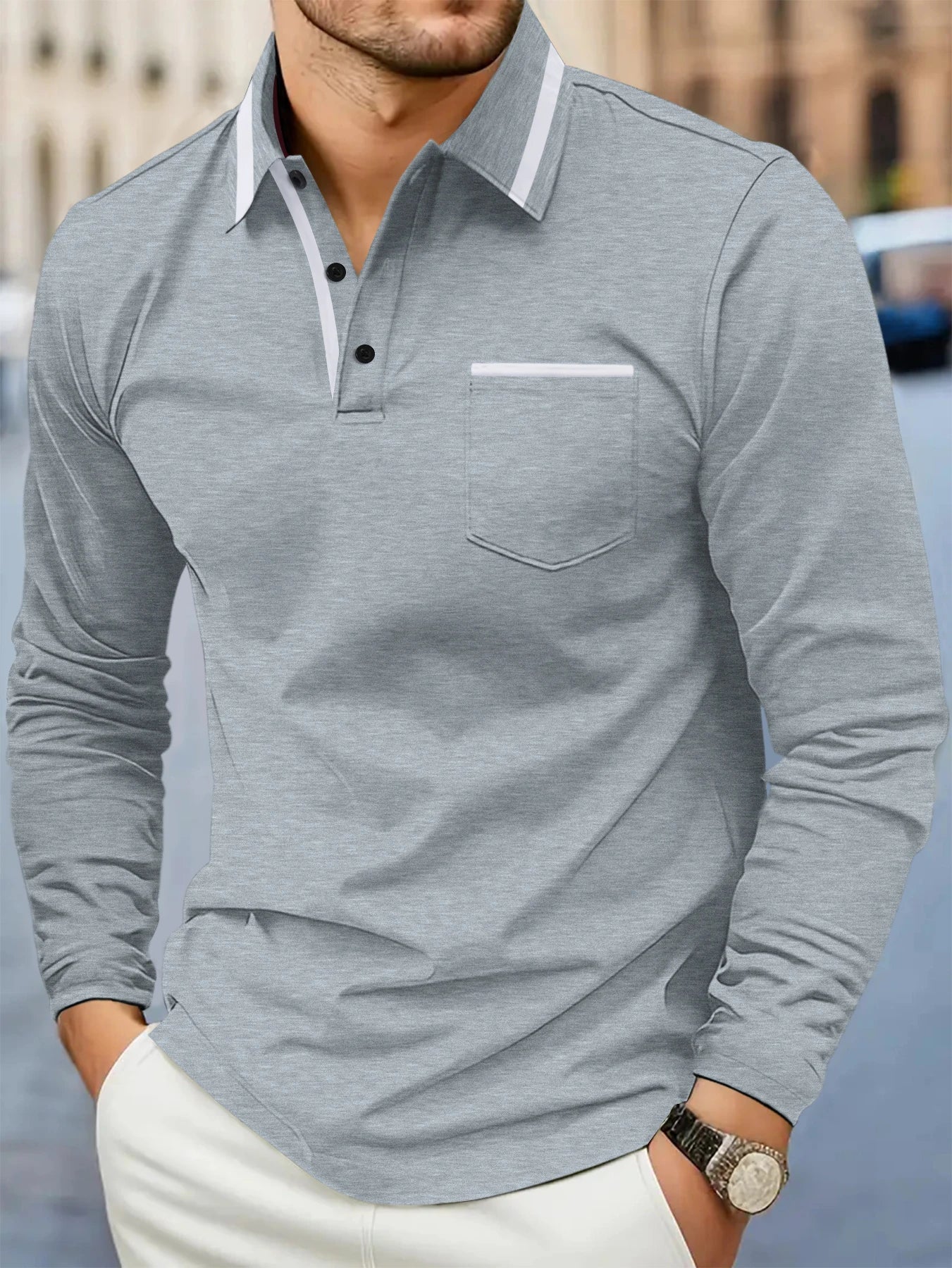 Printemps et automne best-seller mode golf hommes revers poche confortable sport décontracté couleur unie à manches longues haut respirant