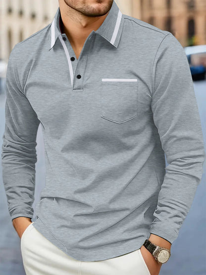 Printemps et automne best-seller mode golf hommes revers poche confortable sport décontracté couleur unie à manches longues haut respirant