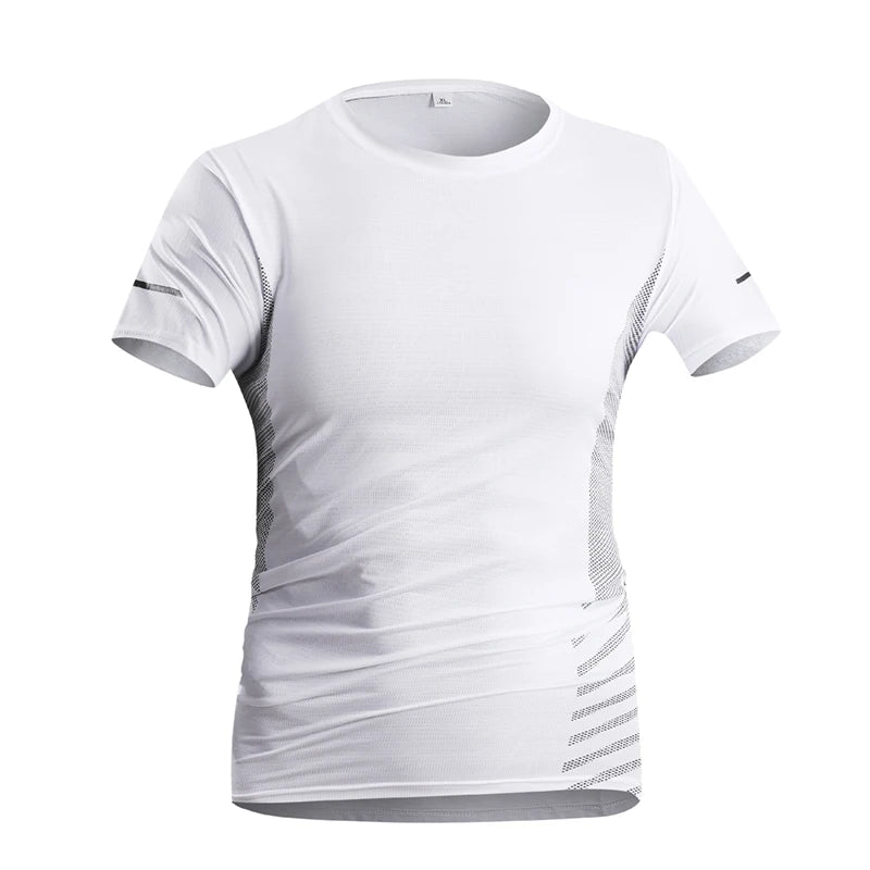 T-shirt de course à manches courtes pour hommes, Ice InjThin, Top Casting, Impression, vaccage rapide, Respirant, Fitness, Sports, Été, 5XL
