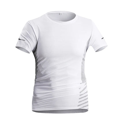 T-shirt de course à manches courtes pour hommes, Ice InjThin, Top Casting, Impression, vaccage rapide, Respirant, Fitness, Sports, Été, 5XL