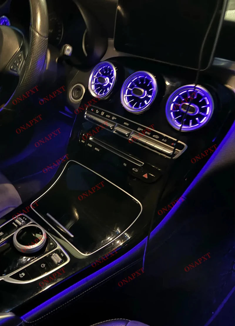 إضاءة محيطية لفتحات تهوية مرسيدس بنز C W205 GLC X253، إضاءة LED دوارة لمكبرات الصوت، غطاء مكبر الصوت بنمط التوربين