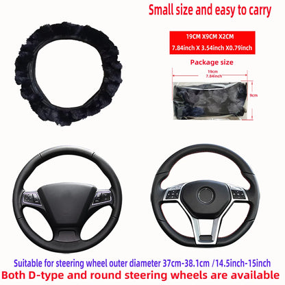 Anneau intérieur de voiture en fourrure de lapin artificielle 3D, couverture de volant gratuite adaptée aux articles de décoration de voiture de 14.5 à 15 pouces pour femmes