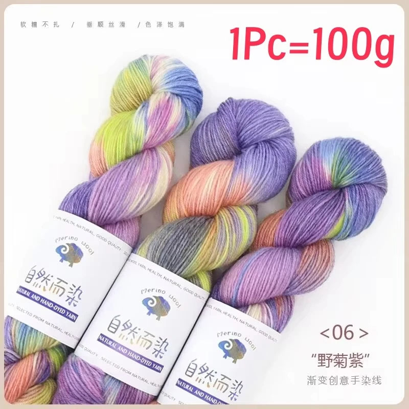 Rouleau de fil de laine mérinos, 100g/rouleau, teint à la main, doux, pour pull, écharpe, chapeau, tissé, fil arc-en-ciel pour bébé, 270M, 1 pièce