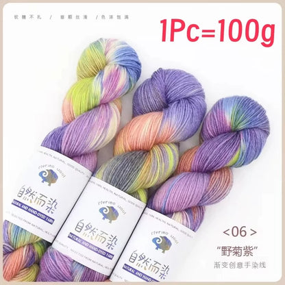 Rouleau de fil de laine mérinos, 100g/rouleau, teint à la main, doux, pour pull, écharpe, chapeau, tissé, fil arc-en-ciel pour bébé, 270M, 1 pièce