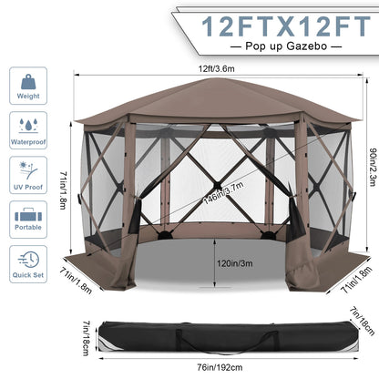 Maison d'écran de tente de belvédère escamotable pour le camping, pièce d'écran de 12x12 avec le toit parfait, belvédère d'écran extérieur avec le filet