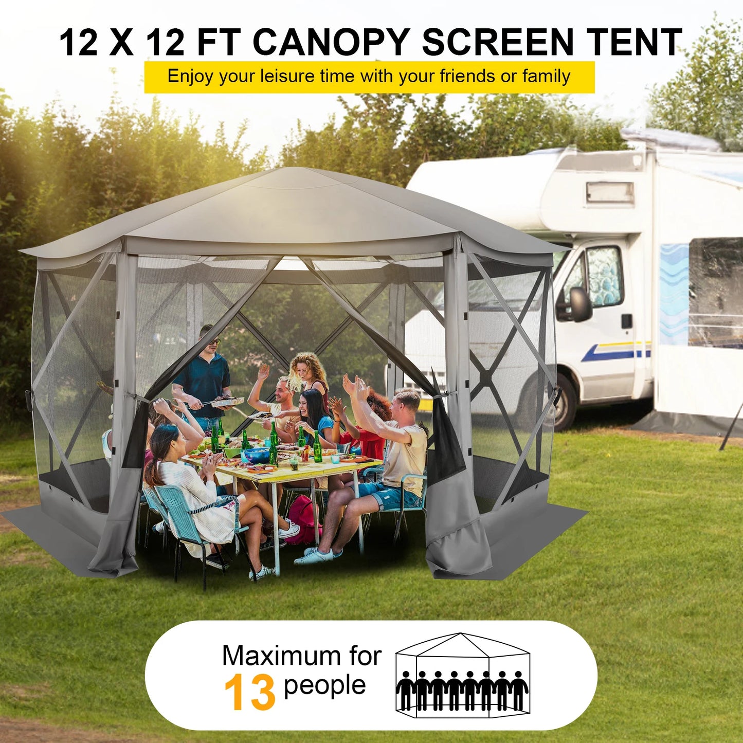 Maison d'écran de tente de belvédère escamotable pour le camping, pièce d'écran de 12x12 avec le toit parfait, belvédère d'écran extérieur avec le filet
